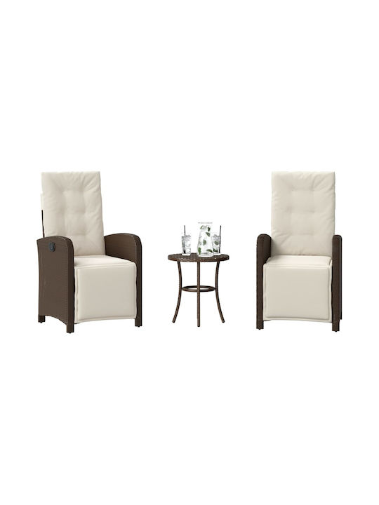 Bistro Living Room Set for Small Outdoor Spaces 3 Pieces Brown with Pillows