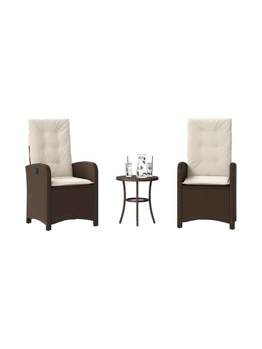 Bistro Garden & Outdoor Furniture Set 3 Pieces Brown with Pillows for Small Balcony