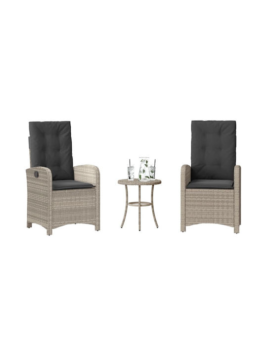 Bistro Living Room Set for Small Outdoor Spaces 3 Pieces Light Gray with Pillows