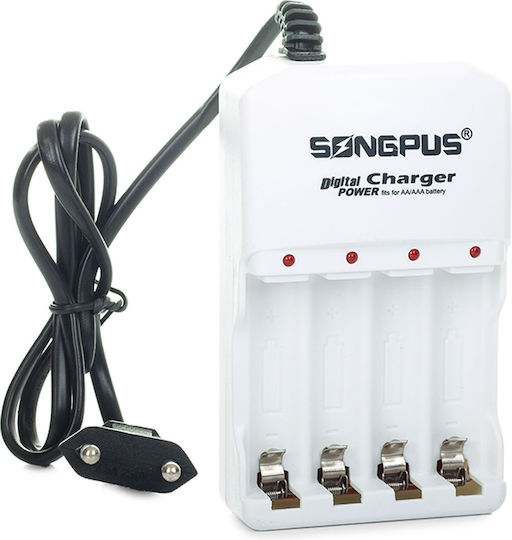 Songpus Φορτιστής 4 Μπαταριών Ni-Cd/Ni-MH Μεγέθους AA/AAA σε Λευκό χρώμα