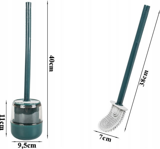 Silicone Toilet Brush, Ubx, With Holder, Wall Mount, Grey/blue, 38x7 Cm
