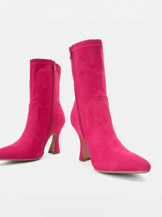 Ghete dama din catifea cu platforme pentru femei cu toc Fuchsia