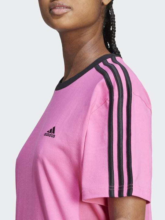 Essentials 3-Stripes BF Damen Sportlich T-Shirt Gestreift Fuchsie