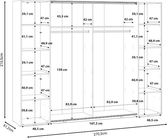 Four Door Wardrobe Sliding Verzo White 270.5x61.5x210.5cm