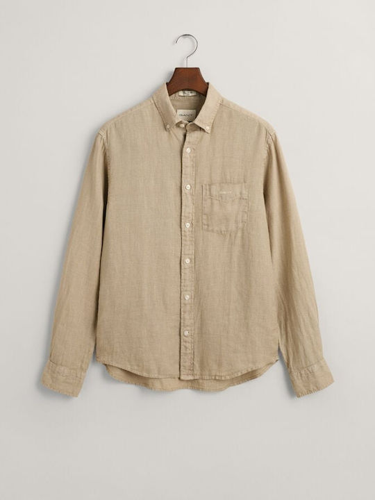 Gant Men's Shirt Long Sleeve Linen Beige