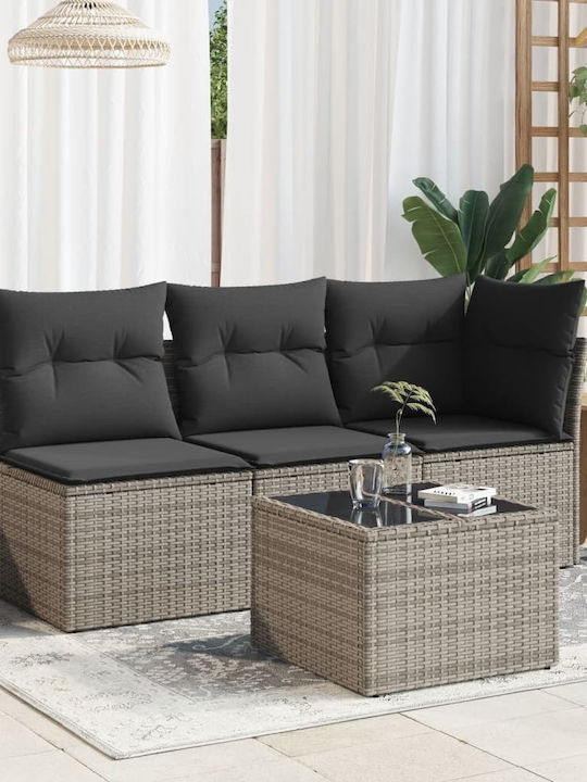 Sitting Room Outdoor Free Standing Table with Glass Surface and Rattan Frame Natural 55x55x37cm