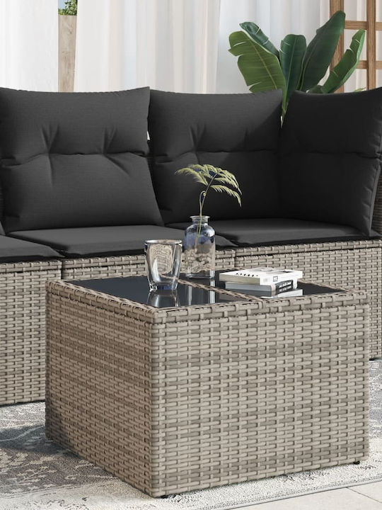 Sitting Room Outdoor Free Standing Table with Glass Surface and Rattan Frame Natural 55x55x37cm