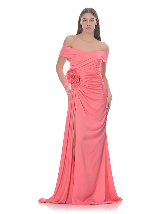 Farmaki Maxi Dress Satin with Slit Orange