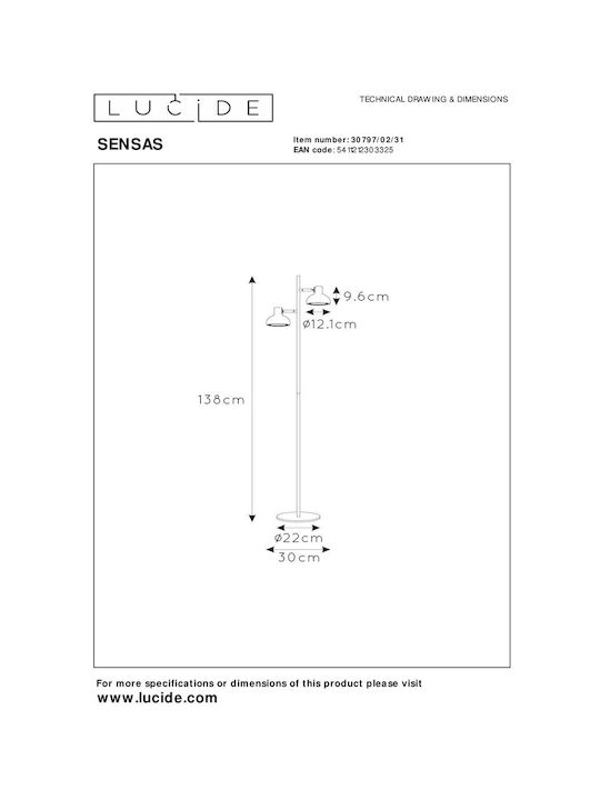 Lucide Lightning Φωτιστικό Δαπέδου Υ137.9εκ. με Ντουί για Λαμπτήρα GU10 Λευκό