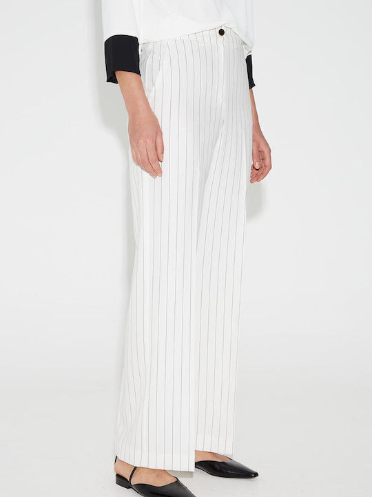 Bill Cost Women's Fabric Trousers in Straight Line Striped White