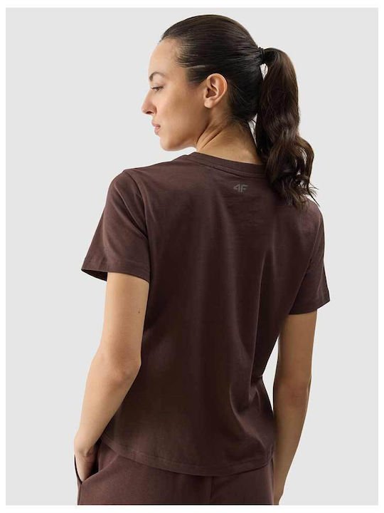 4F Damen Sportliches Bluse Kurzärmelig Braun