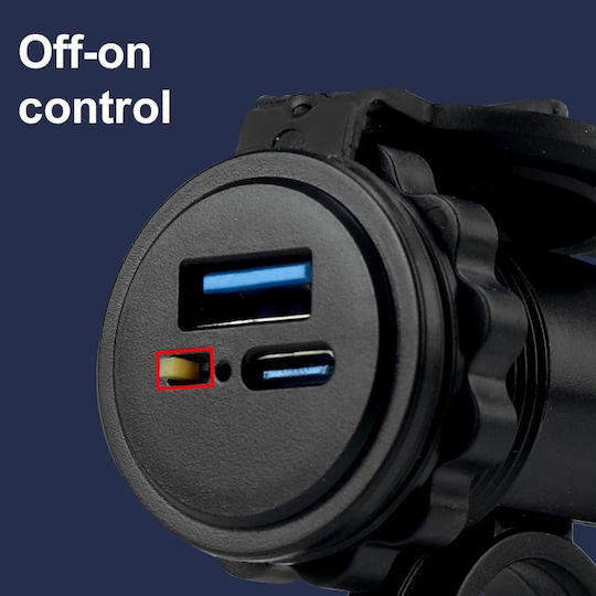 Rezistent la apă Încărcător pentru Motocicletă de Încărcare Rapidă cu Porturi: 1xUSB & 1xBriquet