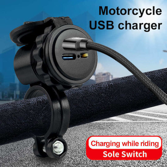 Rezistent la apă Încărcător pentru Motocicletă de Încărcare Rapidă cu Porturi: 1xUSB & 1xBriquet
