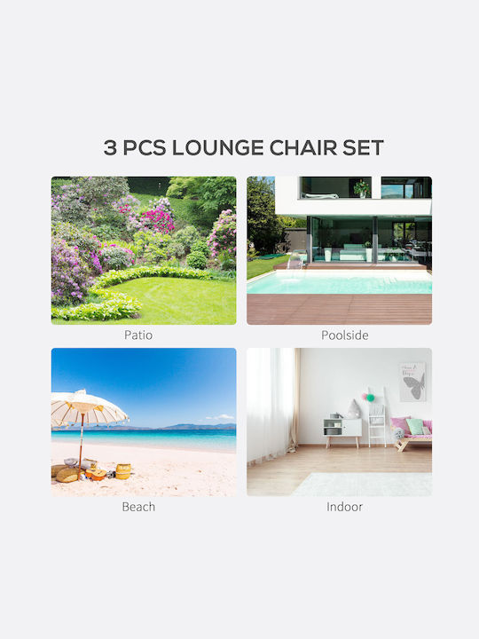 Deckchair Metallic Black with Table 169x59x66cm.