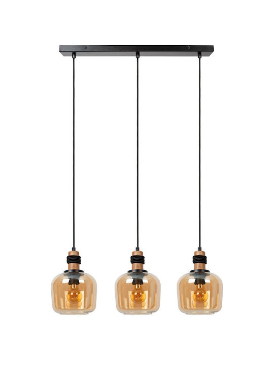 Lucide Lightning Pendant Light Three-Light for Socket E27 Brown