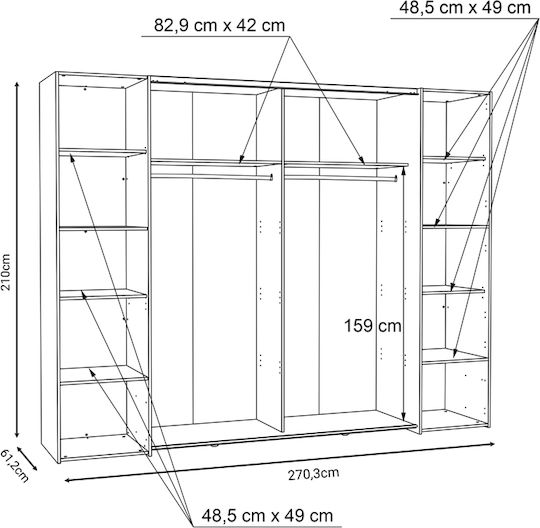 Verzo Τετράφυλλη Ντουλάπα Συρόμενη 270.5x61.5x210.5cm Verzo Τετράφυλλη Ντουλάπα Συρόμενη 270.5x61.5x210.5cm