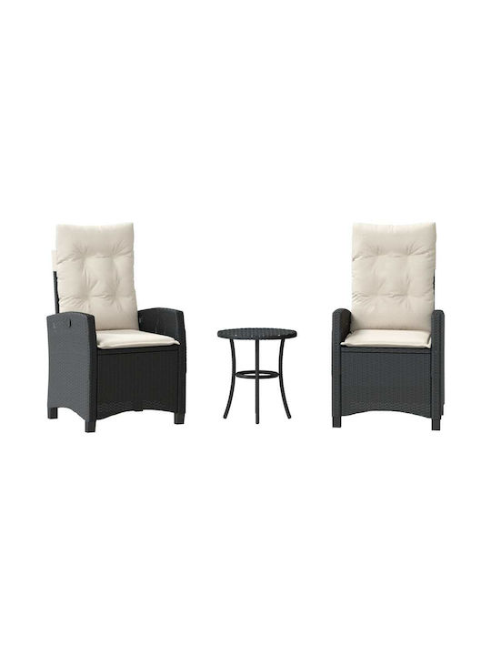 Bistro Living Room Set for Small Outdoor Spaces 3 Pieces Black with Pillows