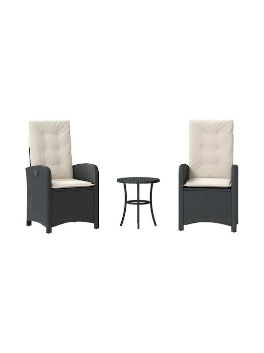 Bistro Garden & Outdoor Furniture Set for Small Outdoor Spaces 3 Pieces Black with Pillows
