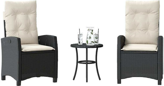 vidaXL Garten- und Outdoor-Möbelsets Typsatz Wohnzimmer für kleine Außenräume Bistro 3 Stück Schwarz mit Kissen
