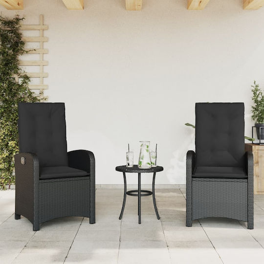 Bistro Garden & Outdoor Furniture Set for Small Outdoor Spaces 3 Pieces Black with Pillows