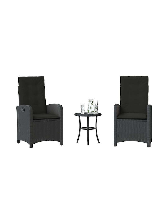 Bistro Garden & Outdoor Furniture Set for Small Outdoor Spaces 3 Pieces Black with Pillows