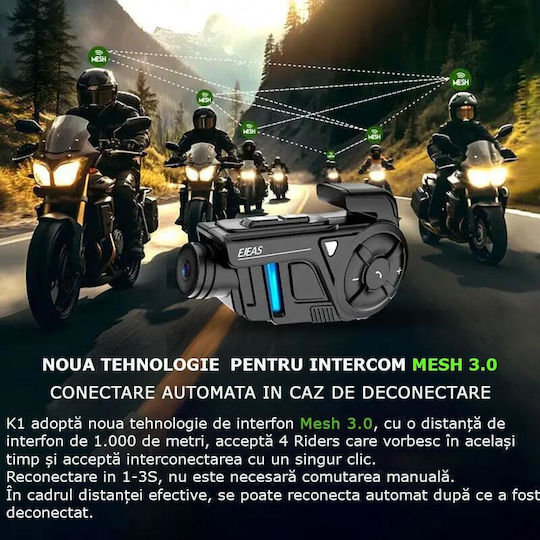 EJEAS K1 Einzelne Gegensprechanlage für Motorradhelm mit Bluetooth & Kamera