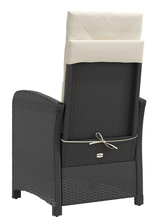 Outdoor Chair Rattan Black with Cushion 1pcs 57x66x93cm.