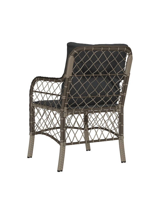 Scaun de exterior Rattan Gri cu pernă 2buc 48x51x86cm