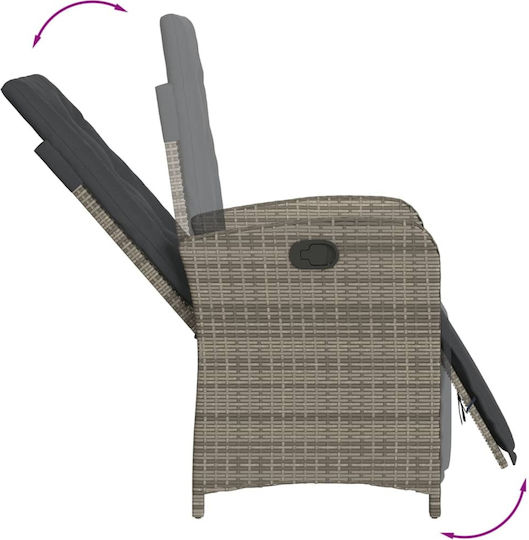 Outdoor-Stuhl Rattan Grey mit Kissen 2Stück 57x61x93εκ.