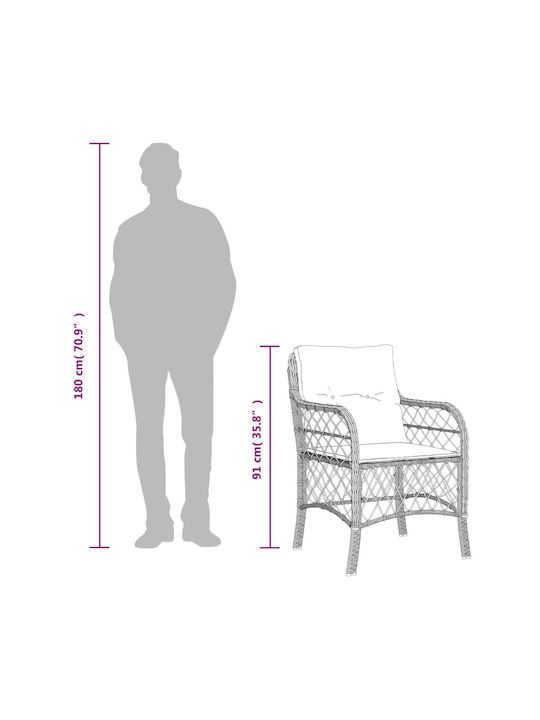 Scaun de exterior Rattan Gri cu pernă 2buc 48x51x86cm