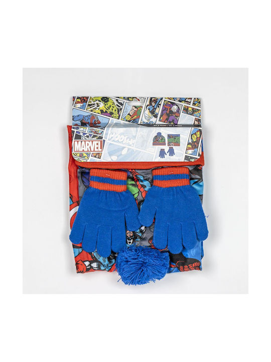 Marvel Avengers Kids Beanie Set with Scarf and Gloves Knitted Blue