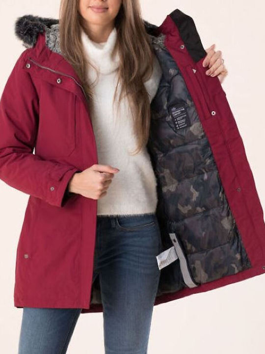 Five Seasons Women's Short Parka Jacket Waterproof and Windproof for Spring or Autumn with Hood burgundy