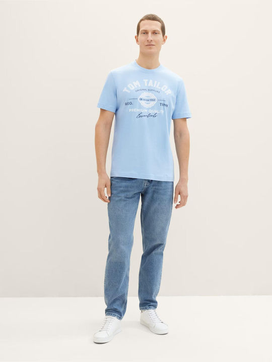 Tom Tailor T-shirt Bărbătesc cu Mânecă Scurtă Washed Out Middle Blue