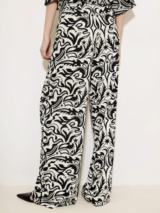 Women's Fabric Trousers Loose Fit Black and white
