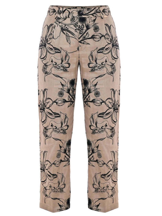 kocca Damen Leinen Hose Blumen Beige