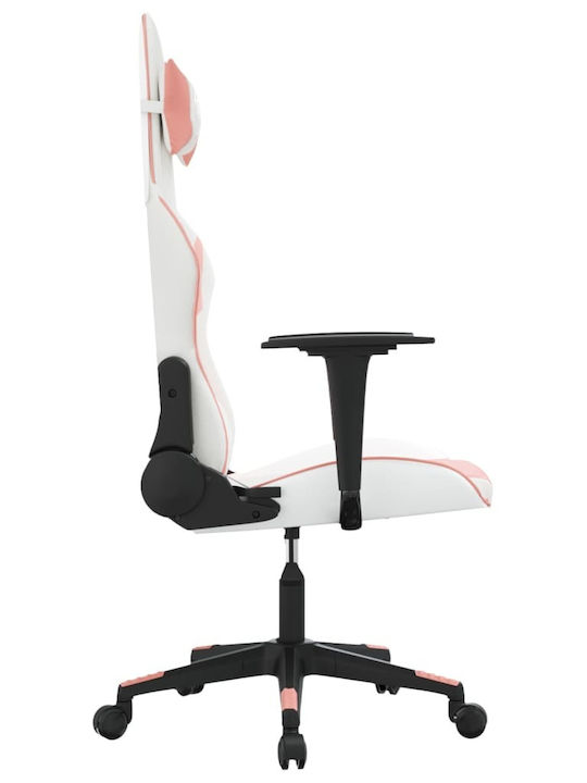 vidaXL 3143696 Scaun Gaming Din piele ecologică cu Brațe Reglabile White / Pink