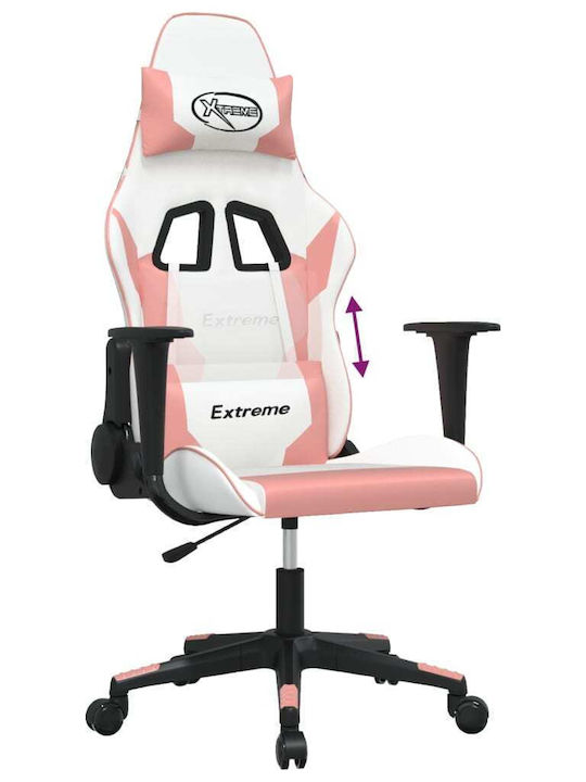 vidaXL 3143696 Scaun Gaming Din piele ecologică cu Brațe Reglabile White / Pink