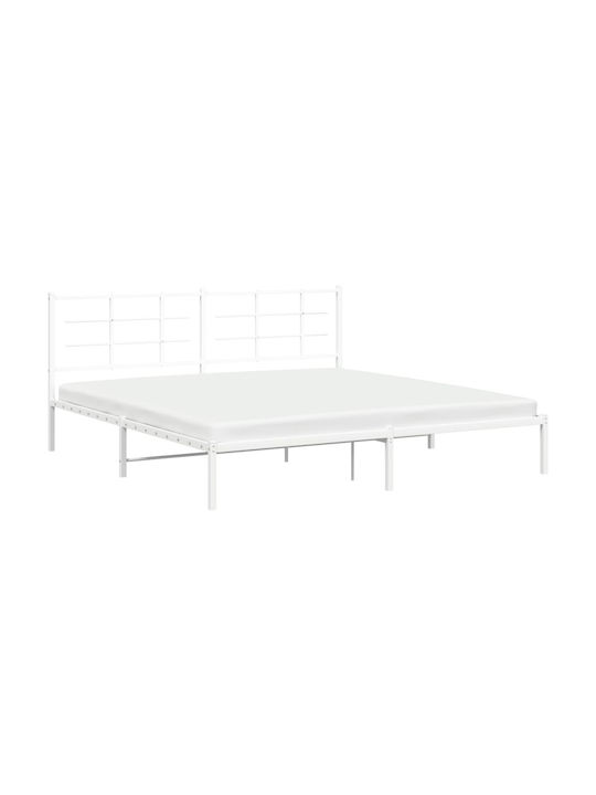 King Size Metal Bed White with Slats for Mattress 193x203cm