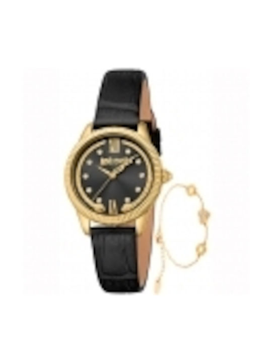 Just Cavalli Watch with Black Leather Strap