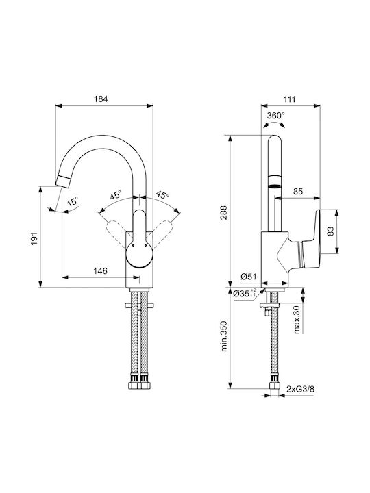 Ideal Standard Connect Πάγκου Ασημί
