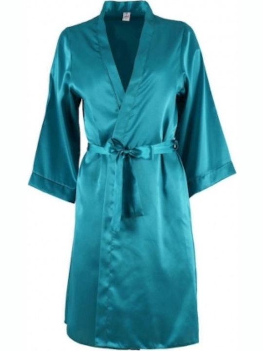 Primoda Winter Women's Satin Robe Green 7431