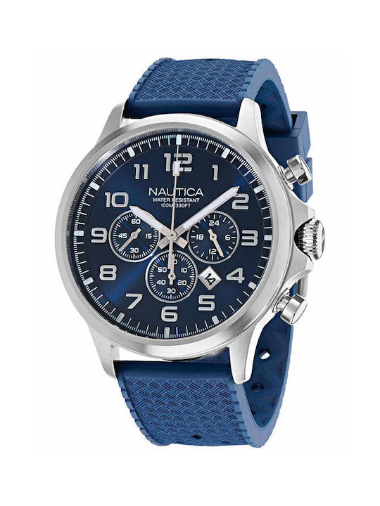 Nautica Watch Chronograph Battery with Blue / Blue / Silver / Silver Metal Bracelet