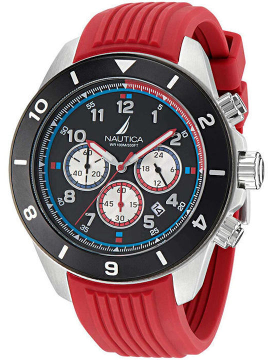 Nautica Ανδρικό Ρολόι 48mm Χρονογράφος Μπαταρίας με Ασημί Μεταλλικό Μπρασελέ