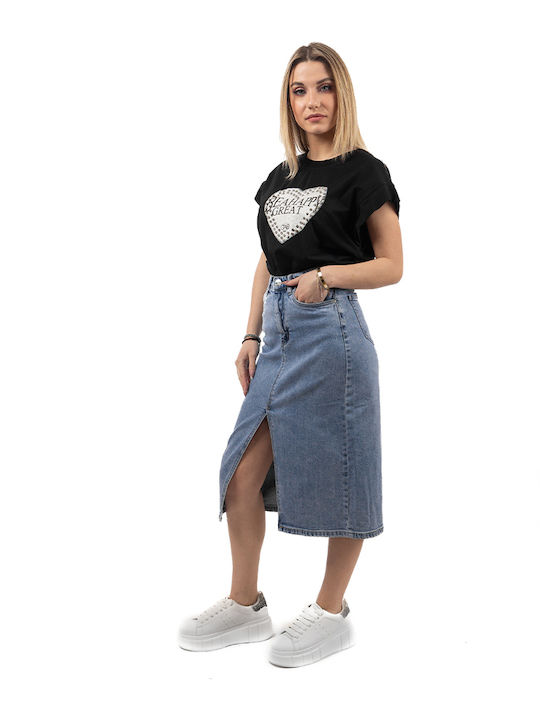 Adoro Denim cu Talie Înaltă Fustă Midi în culoarea Albastru