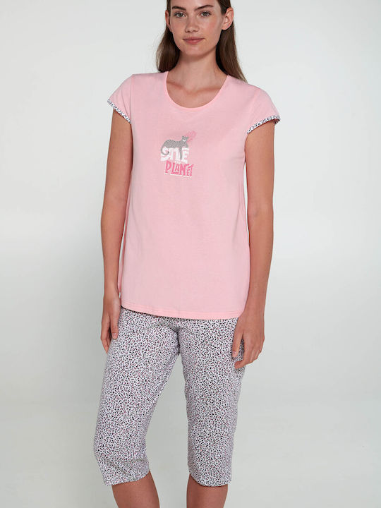 Vamp Sommer Damen Pyjama-Set Baumwolle Pink Candy