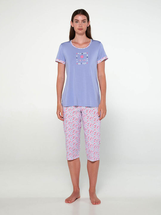 Vamp Summer Women's Pyjama Set Cotton Blue Lavender