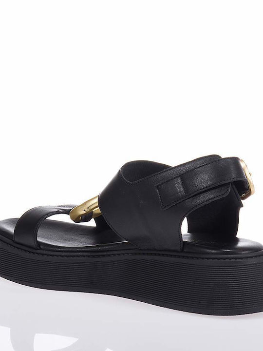 Komis & Komis Leather Women's Flat Sandals Flatforms in Black Color