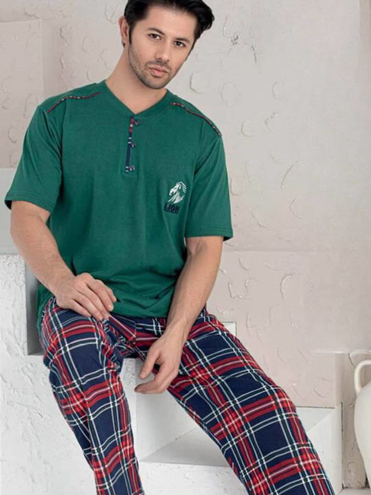 Lindros Men's Summer Cotton Pajamas Set Green