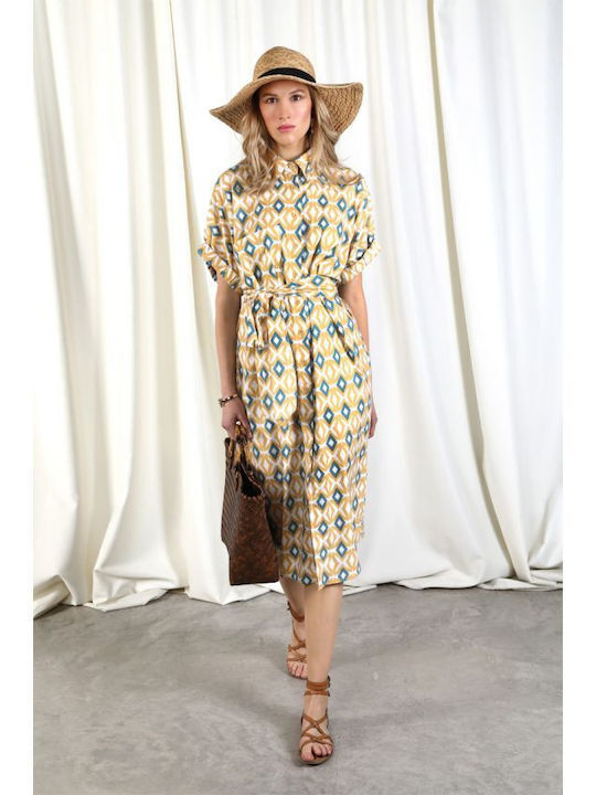 Achilleas Accessories Summer Midi Shirt Dress Dress Yellow