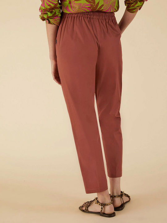 Marella Women's Cotton Trousers with Elastic Terra Cotta